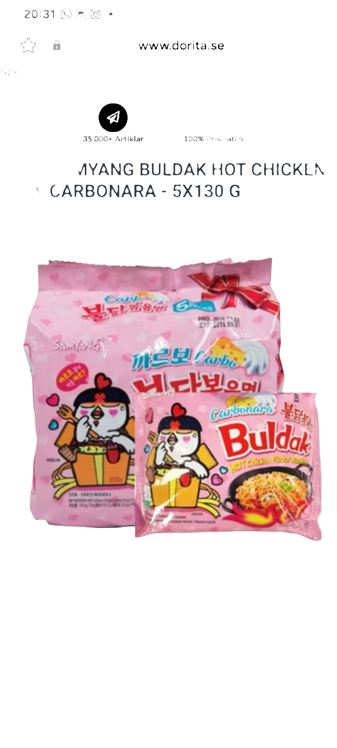 5-Pack Samyang Buldak Hot Chicken Ramen Carbonara - 5x130 g