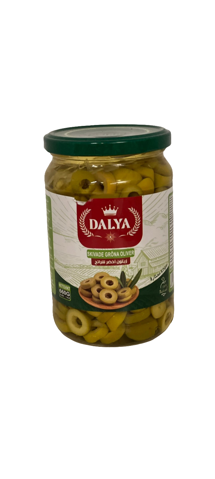Dalya 660 gr skivade gröna oliver