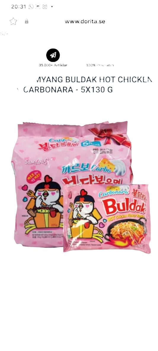5-Pack Samyang Buldak Hot Chicken Ramen Carbonara - 5x130 g